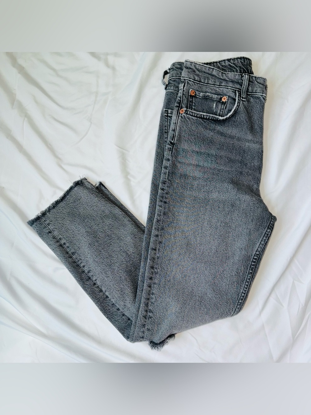 Zara Light Grey High-Rise Straight Jeans